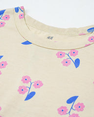 H&M BEIGE FLORAL PRINTED T-SHIRT