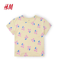 H&M BEIGE FLORAL PRINTED T-SHIRT