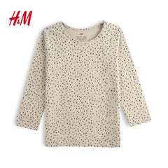 H&M BEIGE LONG SLEEVE DOTTED T-SHIRT