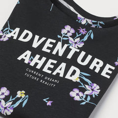H&M BLACK FLORAL AVENTURE AHEAD T-SHIRT