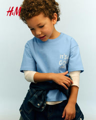 H&M BLUE ITS A GOOD DAY T-SHIRT