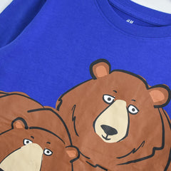 H&M BLUE LONG SLEEVE BEAR T-SHIRT