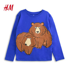H&M BLUE LONG SLEEVE BEAR T-SHIRT