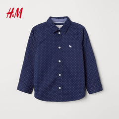H&M DARK BLUE COTTON DOTTED SHIRT