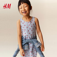 H&M BLUE STRIPE CHERRY COTTON DRESS