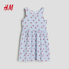 H&M BLUE STRIPE CHERRY COTTON DRESS