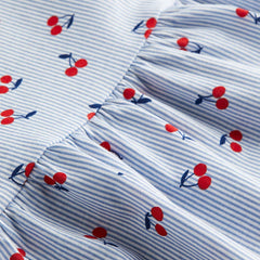 H&M BLUE STRIPE CHERRY COTTON DRESS