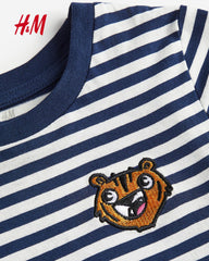 H&M BLUE STRIPED TIGER COTTON JERSEY T-SHIRT