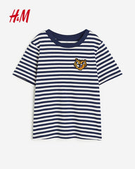 H&M BLUE STRIPED TIGER COTTON JERSEY T-SHIRT