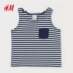 H&M BLUE & WHITE STRIPED VEST TOP WITH POCKET