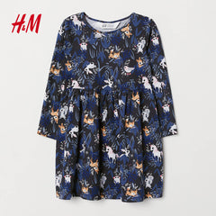 H&M BLACK ANIMAL PRINTED LONG SLEEVE DRESS