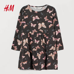 H&M DARK GREY BUTTERFLIES COTTON JERSEY DRESS