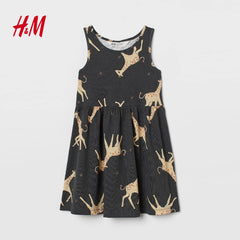 H&M DARK GREY GIARAFFES SLEEVELESS PRINTED DRESS