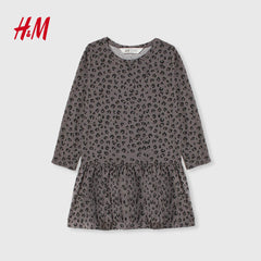 H&M DARK GREY LONG SLEEVE LEOPARD DRESS