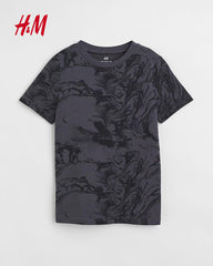 H&M DARK GREY PRINTED COTTON T-SHIRT