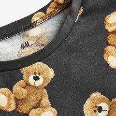 H&M DARK GREY TEDDY BEAR T-SHIRT