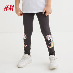 H&M DARK GREY UNICORN PRINTED LEEGING - 1029