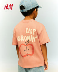 H&M DARK PEACH PRINTED T-SHIRT