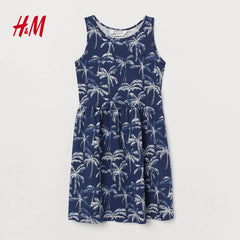 H&M Navy Palm Trees Printed Girls Dress