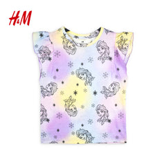 H&M FLUTTER SLEEVE FROZEN PRINTED TOP