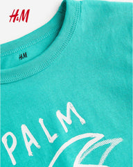 H&M GREEN PALM TIME COTTON T-SHIRT
