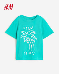 H&M GREEN PALM TIME COTTON T-SHIRT