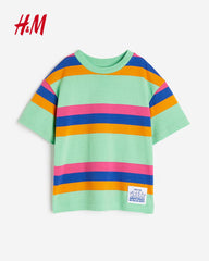 H&M GREEN STRIPED JERSEY T-SHIRT
