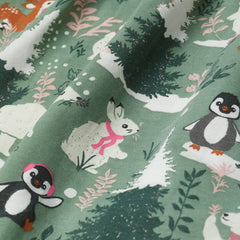 H&M GREEN WINTER ANIMALS PRINTED JERSEY DRESS