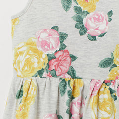 H&M GREY MARL ROSES JERSEY DRESS