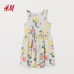H&M GREY MARL ROSES JERSEY DRESS