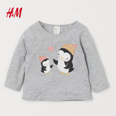 H&M GREY PENGUIN PRINTED TSHIRT