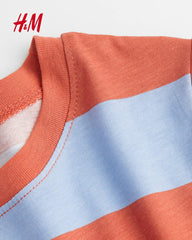 H&M LIGH BLUE ORANGE STRIPED COTTON T-SHIRT