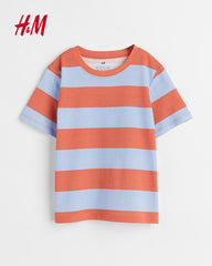 H&M LIGH BLUE ORANGE STRIPED COTTON T-SHIRT
