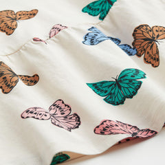 H&M LIGHT BEIGE BUTTERFLIES SLEEVELESS PRINTED DRESS