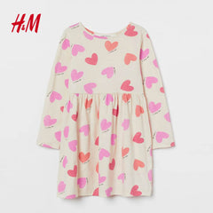 H&M LIGHT BEIGE HEARTS PRINTED DRESS
