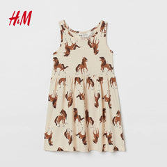 H&M LIGHT BEIGE HORSES PRINTED SLEEVELESS DRESS
