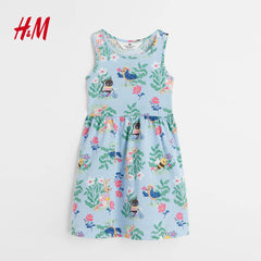 H&M LIGHT BLUE BEES AND BIRDS PRINTED DRESS