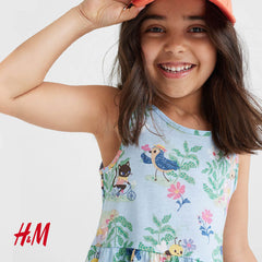 H&M LIGHT BLUE BEES AND BIRDS PRINTED DRESS