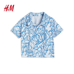 H&M LIGHT BLUE LEAVES PRINTED T-SHIRT 3002