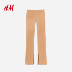 H&M LIGHT BROWN COTTON FLARED SLIT LEGGING