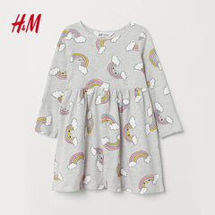 H&M LIGHT GRAY RAINBOW PRINTED JERSEY DRESS