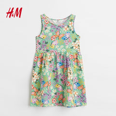 H&M LIGHT GREEN FLORAL AND BUTTERFLIES DRESS