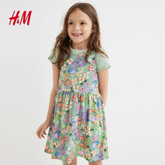 H&M LIGHT GREEN FLORAL AND BUTTERFLIES DRESS