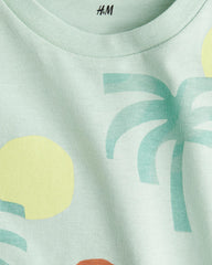 H&M LIGHT GREEN PALM TREE PRINTED T-SHIRT