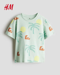 H&M LIGHT GREEN PALM TREE PRINTED T-SHIRT