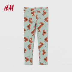 H&M LIGHT GREEN RABBIT PRINT LEGGING