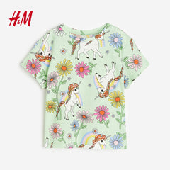 H&M LIGHT GREEN UNICORN PRINTED T-SHIRT 6069