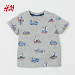 HM LIGHT GREY BOATS PRINTED T-SHIRT
