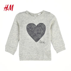 H&M LIGHT GREY HEART APPLIQUE SHIRT