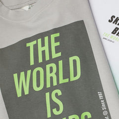 H&M LIGHT GREY LONG SLEEVE PRINTED JERSEY T-SHIRT